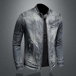 2025 Spring and Autumn Men's <b>Denim</b> Jacket Cool Casual Retro M-4XL Stand Collar Zipper Tops Motorcycle <b>Coat</b> - Product Image 5