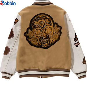 Blouson universitaire homme avec broderie et lettres brodées sur le devant, col rabattu, style preppy automne, coupe classique, veste de baseball - Product Image 4
