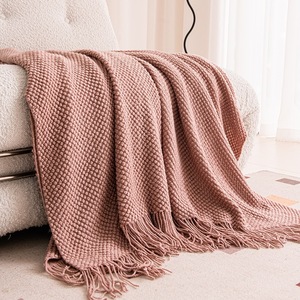 Knitted Solid Orange <b>Throw</b> Blanket With Tassels Rectangular Wool Acrylic Home Decor Fall Season Simple Style - Product Image 6