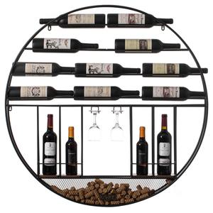 Moderno Estante de Vino Circular de Metal Industrial para Montar en la Pared con Soporte para Copas y Almacenamiento de Corchos - Product Image 1
