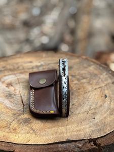 Cuchillo de bolsillo plegable de acero de Damasco 58HRC con punta de caída, mango de madera, OEM/ODM, grado industrial, tamaño personalizable, funda de cuero, 3 años de garantía - Product Image 3