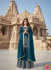 Indian Traditional Heavy Embroidery Sequence Work Salwar Kameez for Wedding Occasion for Women Wear with Styling in Chinon Suits - Product Image 4