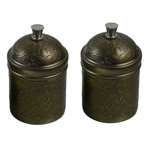 Caja de Especias Metálica Dorada con 6 Compartimentos y Tapa, Diseño Ornamentado, Contenedor para Almacenar Hierbas con Cuchara Incluida - Product Image 3
