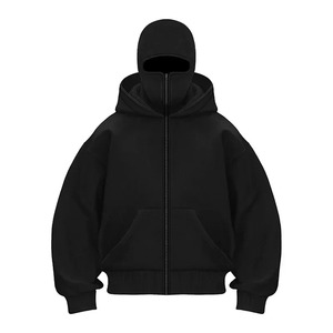 Sweat à capuche balaclava tendance pour homme, couleur unie, double couche, style Y2K rétro hip-hop, streetwear d'hiver - Product Image 1