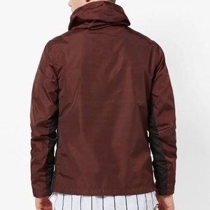 Men's Windproof Hooded Puffer Jacket Color Blocking Burgundy <b>Black</b> Quarter Zip Casual Autumn Wear - Product Image 3