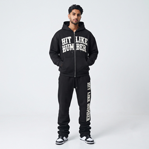 Conjunto Deportivo para Hombre con Cremallera Completa y Bordado, Sudadera con Capucha Oversize de Algodón Terry con Cremallera, Pantalones Deportivos Apilados de Forro Polar de 430 GSM - Product Image 2