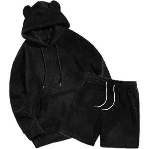 Ensemble de survêtement 2 pièces en molleton doux, sweat-shirt à capuche à manches longues et short - Product Image 1