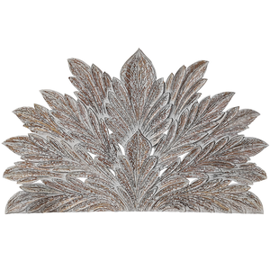 Cabecero de Cama King Size de Madera Tallada con Diseño de Hoja de Palma, Estilo Boho, Color Gris Lavado, Decoración para el Hogar - Product Image 1