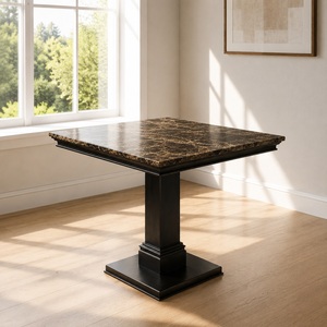 Modern 4-Seater Rectangle Dining <b>Table</b> Marble <b>Top</b> Teak <b>Wood</b> Base Dark Brown Finish Dining Room Furniture Apartment Hotel Model - Product Image 3