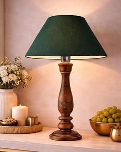 Lampe de table traditionnelle en bois avec abat-jour en tissu Empire, design silencieux, lumière chaude pour chevet - Décoration artisanale pour la maison - Product Image 3