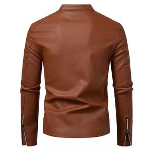 Unisex PU Leather Waterproof Moto Jacket Front Stand Collar Zipper Closure Regular Sleeve Solid Color Loose Fit <b>Winter</b> Casual - Product Image 2