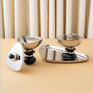 High Quality Metal <b>Silver</b> Incense <b>Burner</b> Set With Stacked Black Bases On A Tray, Perfect For Home Fragrance And Festive Gifting - Product Image 5