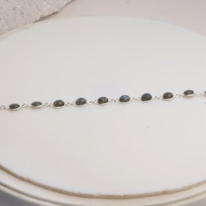 Natural <b>Labradorite</b> 925 Sterling Silver Adjustable Chain Link <b>Bracelet</b> Minimalist Dainty Oval Gemstone Jewelry 7gm Gift For Her - Product Image 2