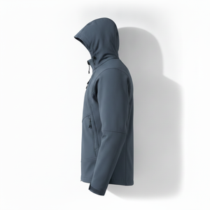 Men's Navy Hooded Fleece Jacket Zipper Closure Casual Autumn Wear Windproof Softshell Regular Fit - Product Image 2
