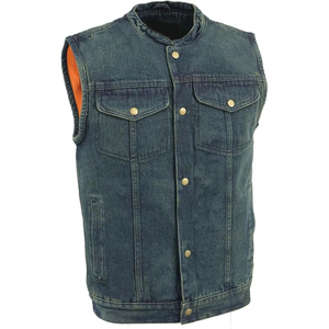 Chaleco Vaquero Clásico Azul de Cuero Genuino para Hombre Samroz Sports, Cuello en V, Cierre de Cremallera, Ropa de Invierno Antiarrugas - Product Image 1