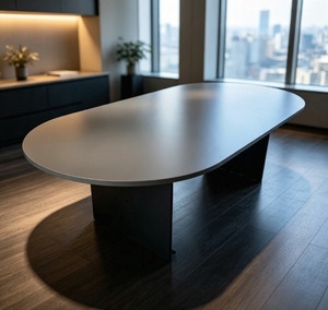 Mesa de Conferencia Ovalada AY Office System con Tablero de MDF, Patas de Metal, Diseño Minimalista, para 8 Personas, Muebles de Oficina, Uso Comercial - Product Image 1