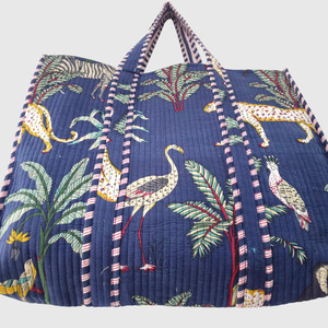 Bolso de mano bohemio de algodón con estampado de leopardo y pájaros, diseño abierto para ir de compras en todas las estaciones - Product Image 4