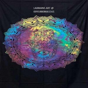 Tendance Hamsa Mandala Design Coton Imprimé Queen Size Draps de lit tricotés Tentures murales Fournisseur en gros en Inde - Product Image 1