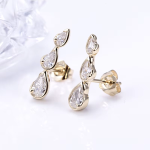 Boucles d'oreilles en diamant taille poire, or massif 18 carats, couleur D naturelle, certifiées GIA, style classique pour femme - Product Image 3