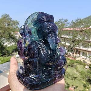Idole de Ganesha en fluorite naturelle artisanale, statue en cristal sculptée à la main, vert et violet, divination, décoration de la maison - Product Image 2