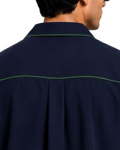 Manufacturer Custom <b>Navy</b> Blue Cuban Collar Men Shirt Green Contrast Piping Casual Half Sleeve Summer Streetwear Fashion <b>Top</b> Wear - Product Image 6