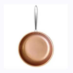 Ceramic <b>Non</b>-<b>Stick</b> <b>Frying</b> <b>Pan</b> With Wood Handle Round Blue Exterior Pink Interior 3-4L Capacity For Gas And <b>Induction</b> Cooker - Product Image 6