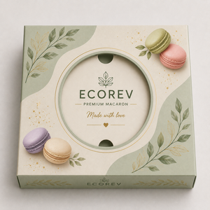 Caja de Macarons Premium ECOREV, Cuadrada, Rígida, Ecológica, de Papel Artístico con Logotipo en Lámina Dorada, para Alimentos - Product Image 1