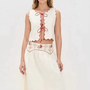 แฟชั่นฮิตปี 2026 เสื้อชีฟองปักลายสีขาว 100% ผ้าฝ้าย ชุดลำลองแขนกุดสำหรับผู้หญิง เอวสูงทรงปกติ - Product Image 1