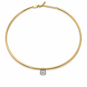 Collier ras-de-cou solitaire minimaliste en or massif 14 carats avec diamant de laboratoire taille émeraude, bijoux fins personnalisés pour femme - Product Image 2