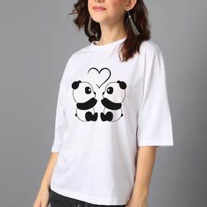 Camiseta con estampado de panda para mujer, manga tres cuartos, corte holgado, cuello redondo, 100% algodón, transpirable, estilo para todas las estaciones - Product Image 2