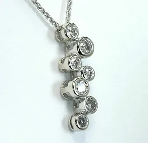 Round Simulated Diamond Bezel Journey Pendant <b>Necklace</b> In 14K White Gold Plated - Product Image 2