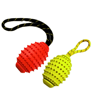 ของเล่นสัตว์เลี้ยงที่ยั่งยืนลูกยางรักบี้หนามพร้อมเชือกโลโก้ที่ปรับแต่งได้สําหรับสุนัขจากเวียดนาม - Product Image 1