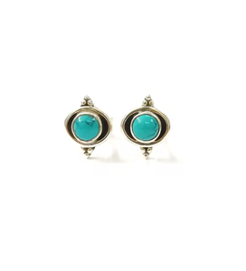 Boucles d'oreilles clous en turquoise, diamant et perle, 2,5 grammes, sertissage clos, forme géométrique, pour mariage ou fiançailles - Product Image 2