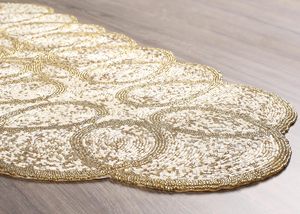 Classic Woven Table Runner Beaded Pattern Gold Cream Linen Home Decor Washable Hand Wash - Product Image 2