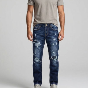 Jeans déchirés pour hommes, coupe slim, décontractés, tendance, bleu délavé, look moderne - Product Image 3