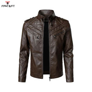 Veste de motard en cuir véritable pour homme, coupe slim, zippée, bomber, imperméable, réversible, logo sur le devant, vêtement d'extérieur pour l'hiver - Product Image 1