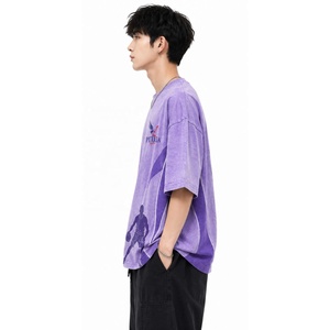 T-shirt vintage oversize 100 % coton pour homme, délavé effet soleil, tricoté, imprimé numérique basketball, 320g, streetwear décontracté de haute qualité - Product Image 6
