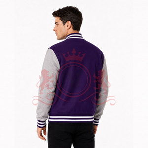 Classic Design Purple <b>White</b> Letterman <b>Jacket</b> Premium Fit Button Front Ribbed Hem Modern Casual Street Style - Product Image 3