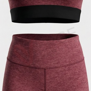 Ensemble de yoga 2 pièces pour femme : Crop top dos nageur bordeaux et leggings taille haute - Product Image 5