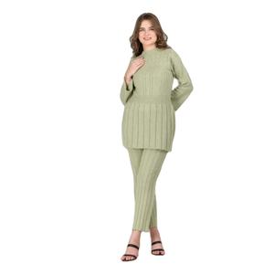 Ensemble intelligent d'hiver pour femmes en plein air motif géométrique en laine douce pull et pantalon d'hiver extensibles Coord de style occidental - Product Image 1