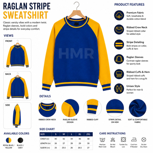 Sweat-shirt à col rond respirant bleu et jaune HMR Sorority Sisterhood, manches longues, tricoté, élégant, pour l'automne - Product Image 6