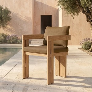 Fauteuil de salle à manger en teck massif, vente en gros directe usine Indonésie, chaise en bois personnalisée pour l'hôtellerie et l'extérieur avec coussin imperméable - Product Image 3