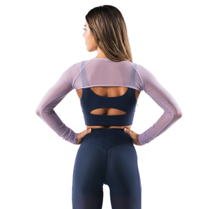 Top Corto de Manga Larga de Malla para Mujer, Color Azul Acuario, Transpirable, Elástico, para Gimnasio, Yoga, Entrenamiento - Product Image 3