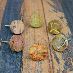 Handcrafted Brown Wood Knob with Brass Resin Inlay Modern Design for Cabinets Drawers Kitchen Doors Bathroom Hotel Dresser - Product Image 4