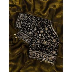 Sari de soirée de créateur avec broderie de sequins et de zari et bordure en dentelle pour robes de bal - Product Image 2