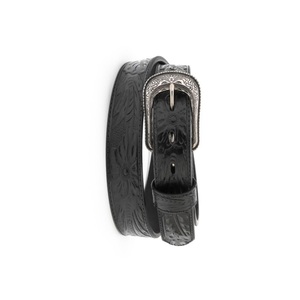 Ceinture en cuir pleine fleur noire pour homme, style western original, avec gravure florale artisanale et boucle en laiton de designer - Product Image 1