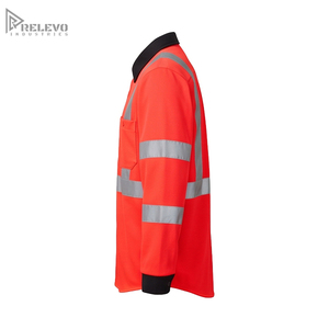 Chemise de travail haute visibilité orange personnalisée OEM, col et poignets contrastants noirs, en piqué de polyester, double poche à rabat, sécurité ANSI/EN - Product Image 3