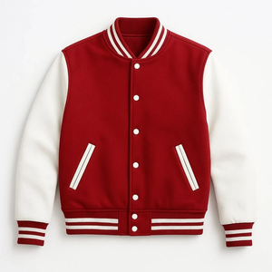 Veste universitaire rouge et blanche pour homme, col rabattu, fermeture boutonnée, style preppy, vêtement d'automne, coupe classique, matière polyester et coton - Product Image 2