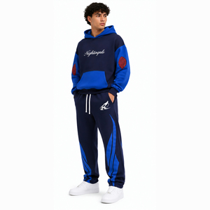 Conjunto Deportivo de Algodón con Logotipo Personalizado Bordado de Alta Calidad al por Mayor, Sudadera con Capucha y Pantalones Deportivos Unisex con Bloques de Color, Felpa de Algodón Grueso - Product Image 1