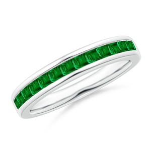 Anillo de media eternidad de oro macizo de 14K con esmeraldas verdes naturales de corte cuadrado de 2.4mm de alta calidad al por mayor, engastado en canal. - Product Image 1